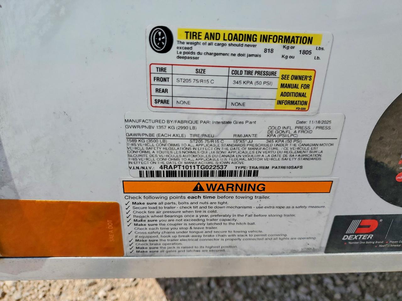 2026 Interstate Unknown VIN 4RAPT1011TG022537 COPART salvage auction — Minor Dent/Scratches, TN - CERTIFICATE OF TITLE (P), sold $2,500 on 2026-09-25 (photo 8)