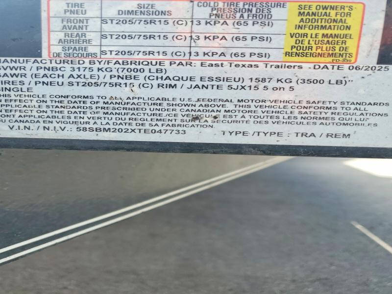 2026 East Texas Equipment VIN 58SBM202XTE047733 COPART salvage auction — NORMAL WEAR, TN - CERTIFICATE OF TITLE, sold $3,000 on 2026-09-15 (photo 8)