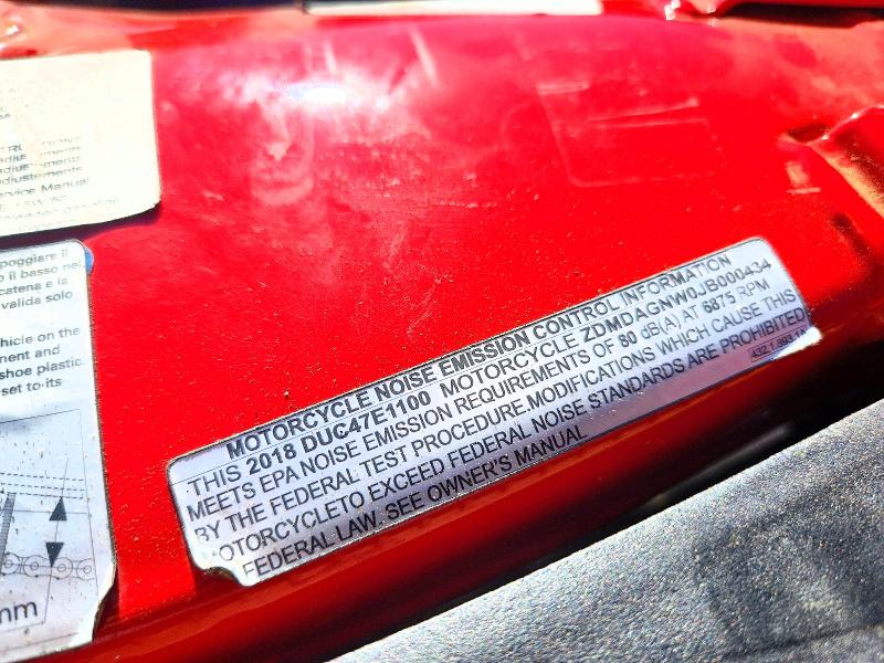 2018 Ducati Panigale VIN ZDMDAGNW0JB000434 COPART salvage auction — WATER/FLOOD, Ca - Salvage Certificate, sold $5,200 on 2026-09-03 (photo 9)