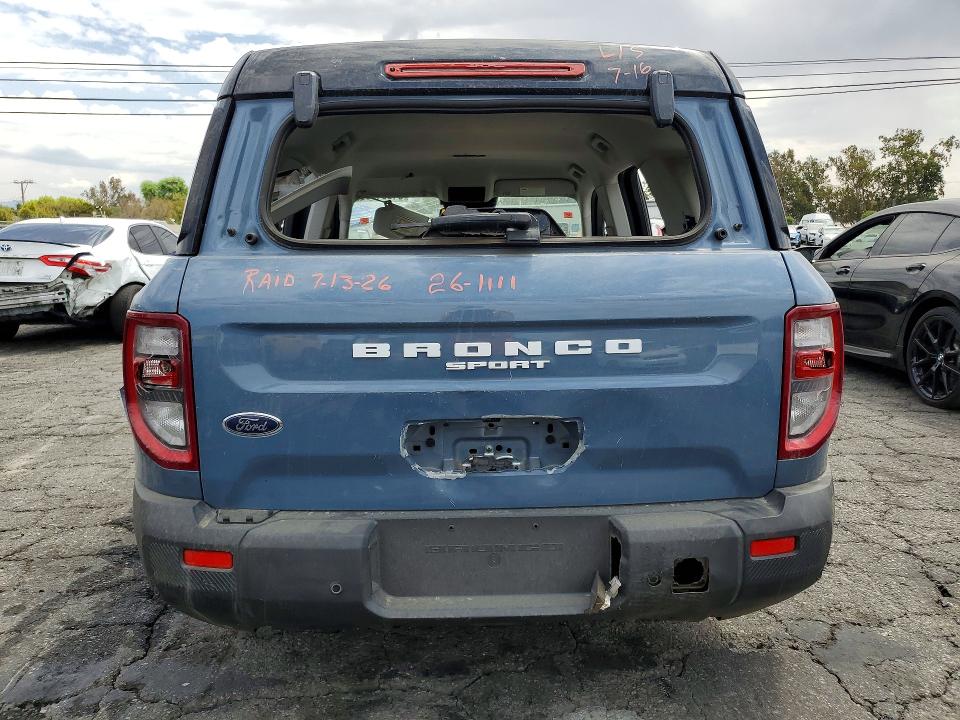2025 Ford Bronco sport VIN 3FMCR9CN3SRE65711 COPART salvage auction — STRIPPED, Ca - Salvage Certificate, sold $1,000 on 2026-08-20 (photo 6)
