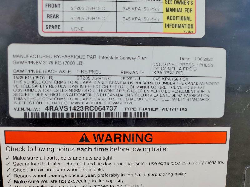 2024 Interstate Unknown VIN 4RAVS1423RC064737 COPART salvage auction — MINOR DENT/SCRATCHES, TN - CERTIFICATE OF TITLE (P), sold $1,300 on 2026-09-04 (photo 8)