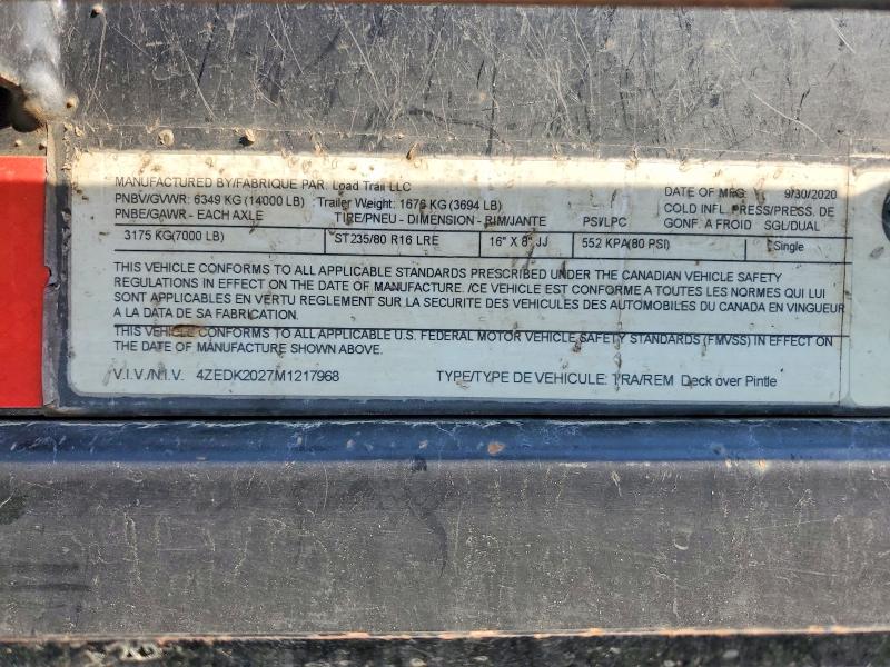 2021 Load trail Unknown VIN 4ZEDK2027M1217968 COPART salvage auction — MINOR DENT/SCRATCHES, TX - CERTIFICATE OF TITLE, sold $2,050 on 2026-09-29 (photo 9)