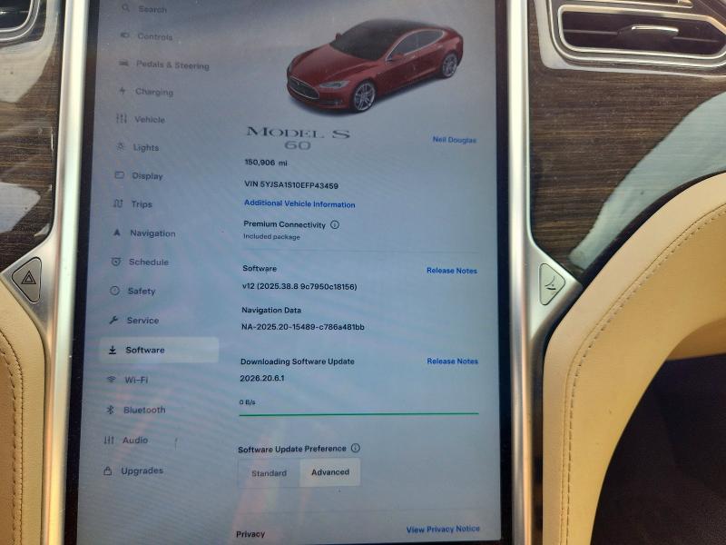 2014 Tesla Model s VIN 5YJSA1S10EFP43459 COPART salvage auction — FRONT END, IN - CERTIFICATE OF TITLE, sold $3,000 on 2026-09-22 (photo 9)