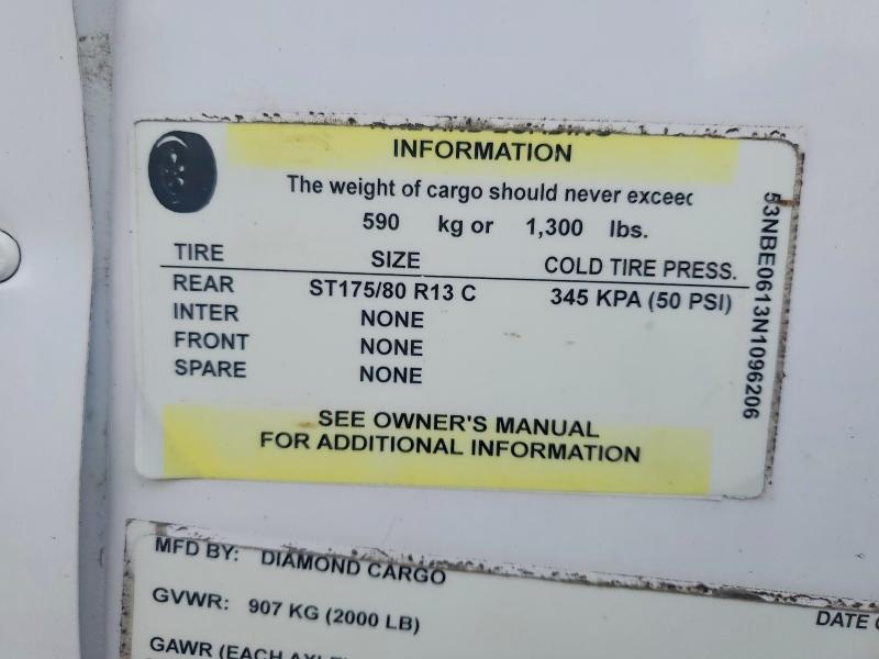 2022 Diamond cargo Diamond cargo VIN 53NBE0613N1096206 COPART salvage auction — SIDE, OH - BILL OF SALE, sold $80 on 2026-09-08 (photo 9)