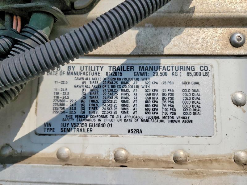 2016 Utility trailer VIN 1UYVS2359GU484001 COPART salvage auction — SIDE, IL - DIS/DLR/EXP ONLY CLEAN TITLE (P), sold $1,850 on 2026-09-29 (photo 8)
