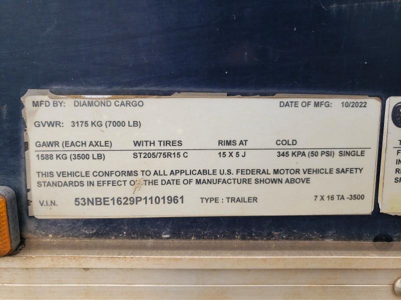 2023 Diamond cargo Unknown VIN 53NBE1629P1101961 COPART salvage auction — FRONT END, VA - CERT OF TITLE - SALVAGE, sold $1,050 on 2026-09-03 (photo 8)