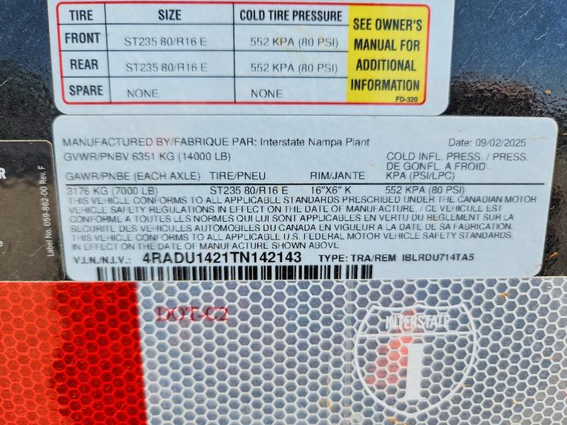 2026 Interstate Unknown VIN 4RADU1421TN142143 COPART salvage auction — MINOR DENT/SCRATCHES, TN - CERTIFICATE OF TITLE (P), sold $4,150 on 2026-09-24 (photo 8)