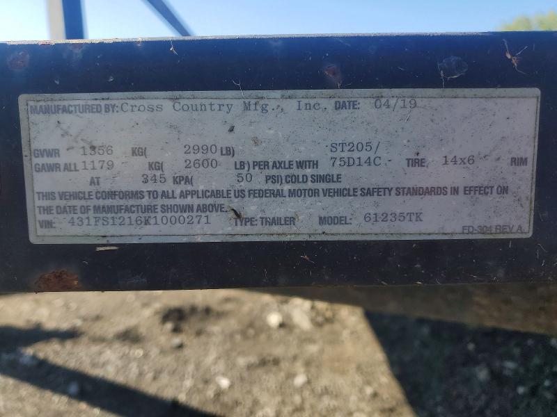 2019 Aro VIN 431FS1216K1000271 COPART salvage auction — REAR END, Ny - Bill Of Sale, sold $325 on 2026-09-15 (photo 9)