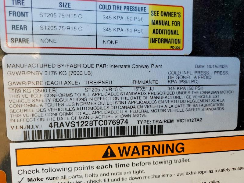 2026 Interstate Unknown VIN 4RAVS1228TC076974 COPART salvage auction — MINOR DENT/SCRATCHES, TN - CERTIFICATE OF TITLE (P), sold $1,250 on 2026-09-11 (photo 8)
