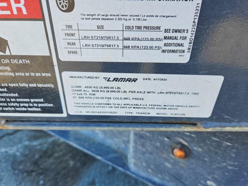 2025 Lamar Unknown VIN 5RVBD1423SP135231 COPART salvage auction — MINOR DENT/SCRATCHES, TN - DIS/DLR/EXP ONLY CLEAN TITLE (P), sold $10,000 on 2026-09-25 (photo 8)
