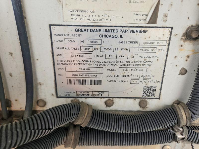 2015 Great dane VIN 1GRAA9625FB707998 COPART salvage auction — MINOR DENT/SCRATCHES, IL - DIS/DLR/EXP ONLY CLEAN TITLE, sold $2,750 on 2026-10-06 (photo 9)