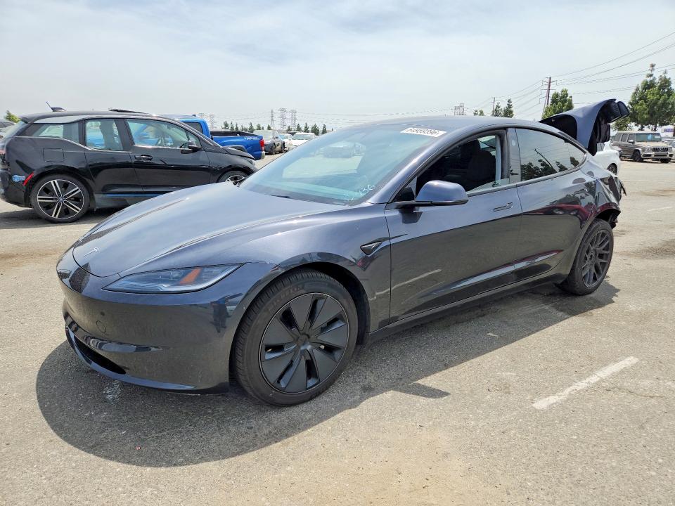 2025 Tesla Model 3 VIN 5YJ3E1EA4SF043590 COPART salvage auction — REAR END, Ca - Salvage Certificate, sold $9,000 on 2026-10-08 (photo 1)