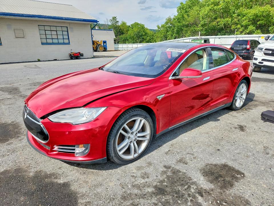 2014 Tesla Model s VIN 5YJSA1S10EFP43459 COPART salvage auction — FRONT END, IN - CERTIFICATE OF TITLE, sold $3,000 on 2026-09-22 (photo 1)