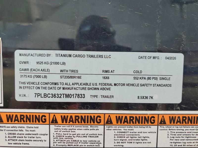 2026 Titanium cargo Unknown VIN 7PLBC3632TM017833 COPART salvage auction — FRONT END, TN - CERTIFICATE OF TITLE (P), sold $9,500 on 2026-09-14 (photo 8)