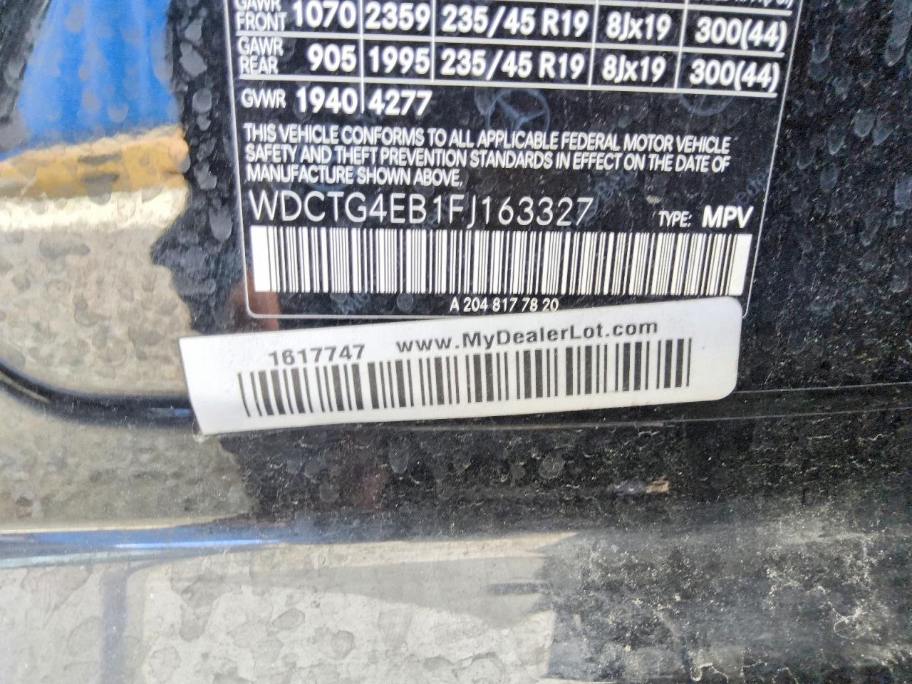 2015 Mercedes-benz Gla-klasse VIN WDCTG4EB1FJ163327 COPART salvage auction — MINOR DENT/SCRATCHES, Fl - Certificate Of Title, sold $2,100 on 2026-08-14 (photo 5)