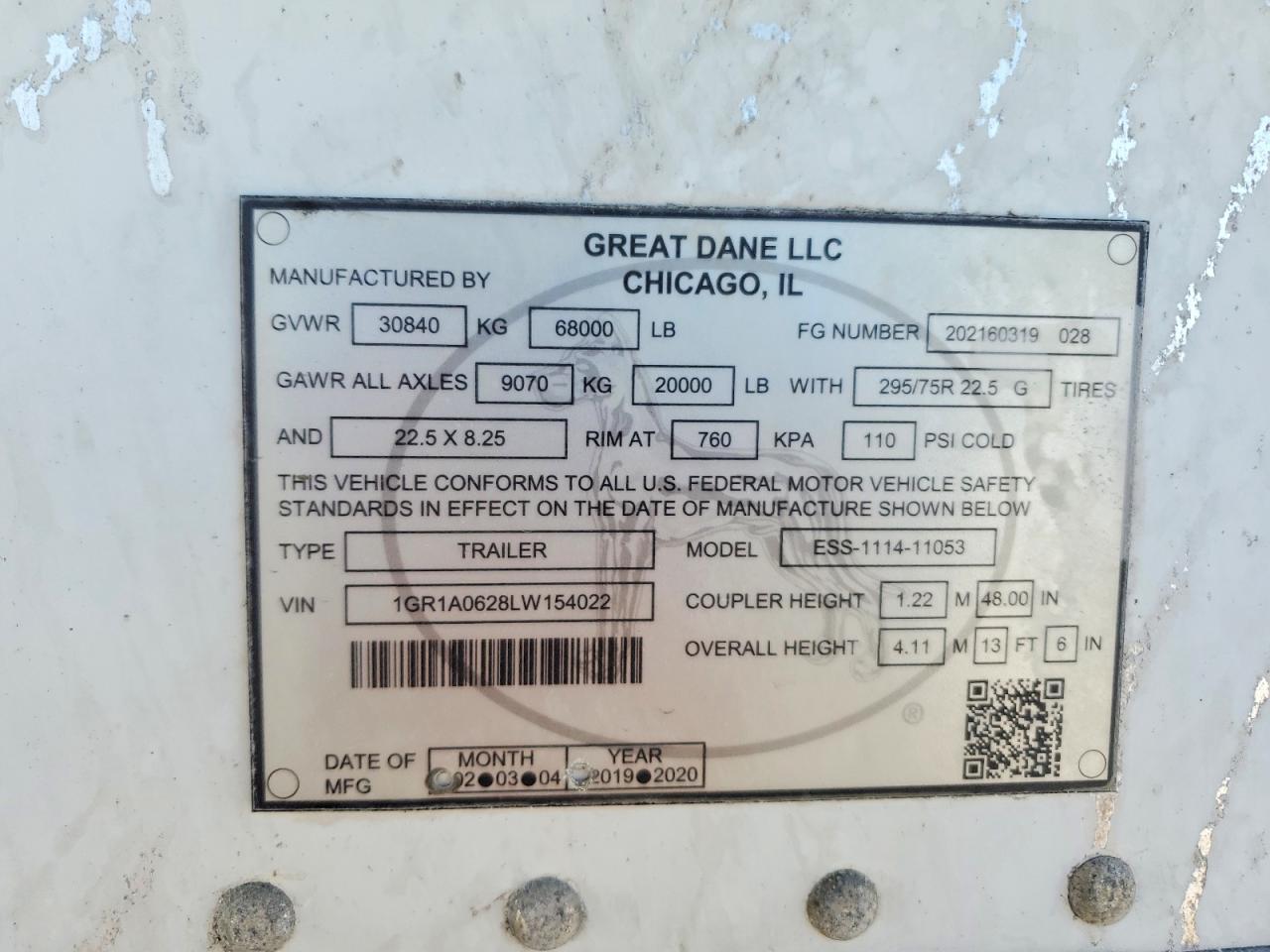 2020 Great Trailer VIN 1GR1A0628LW154022 COPART salvage auction — Burn - Engine, St - Salvage Title, sold $4,950 on 2026-08-18 (photo 9)