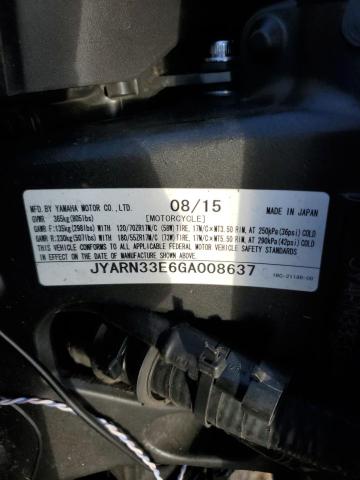2016 Yamaha Fz VIN JYARN33E6GA008637 COPART salvage auction — SIDE, Al - Cert Of Title-Salvage Title, sold $30 on 2026-07-29 (photo 9)
