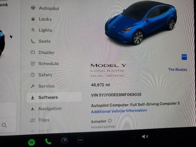 2021 Tesla Model y VIN 5YJYGDEE8MF069035 COPART salvage auction — FRONT END, Wv - Salvage Certificate, sold $1,700 on 2026-07-14 (photo 9)