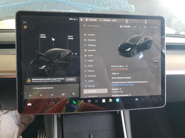 2020 Tesla Model y VIN 5YJYGDEFXLF001388 COPART salvage auction — FRONT END, Fl - Certificate Of Destruction, sold $3,500 on 2026-07-27 (photo 9)
