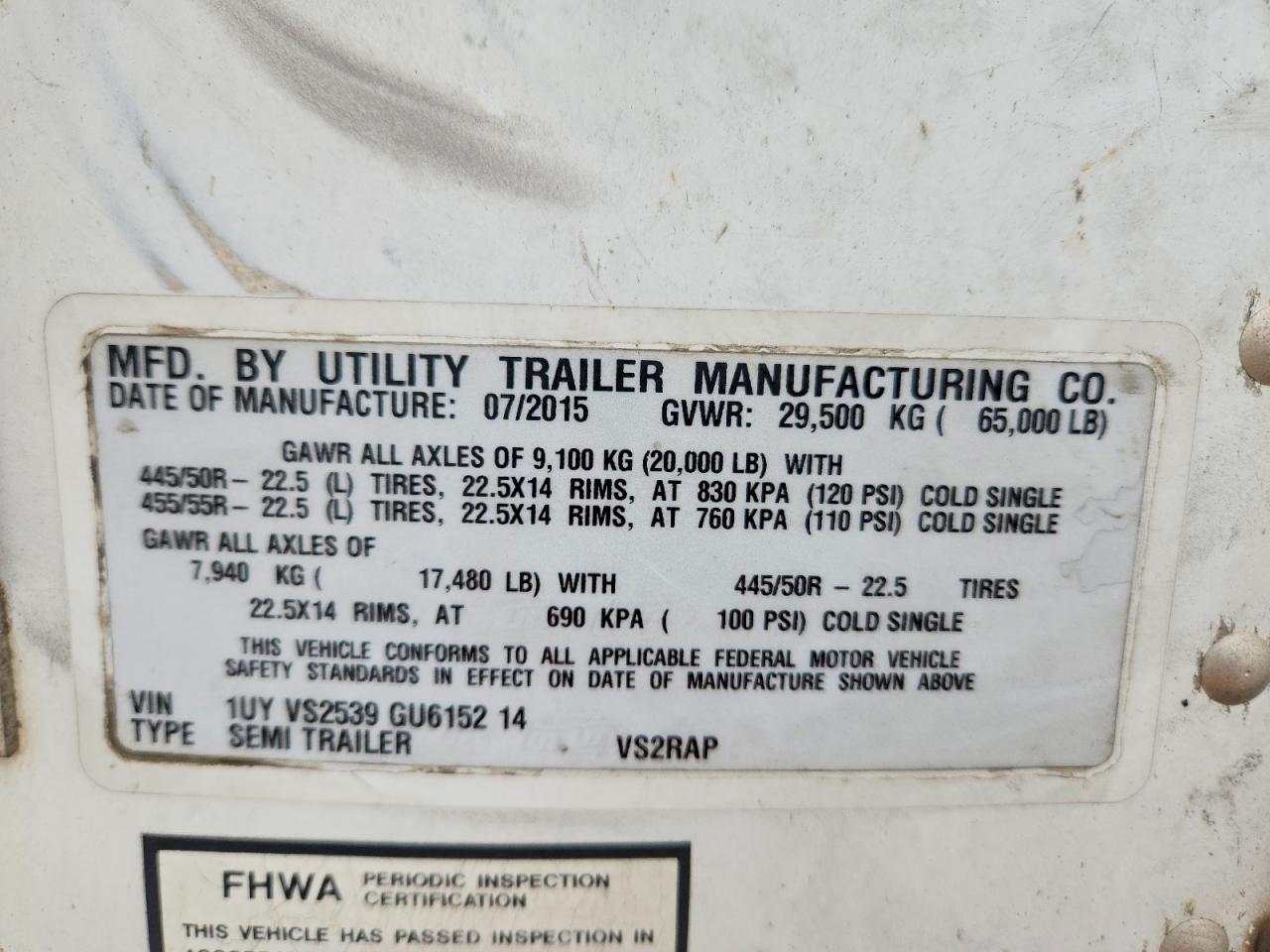 2016 Utility tr VIN 1UYVS2539GU615214 COPART salvage auction — Minor Dent/Scratches, Ct - Clean Title, sold $400 on 2026-10-13 (photo 8)