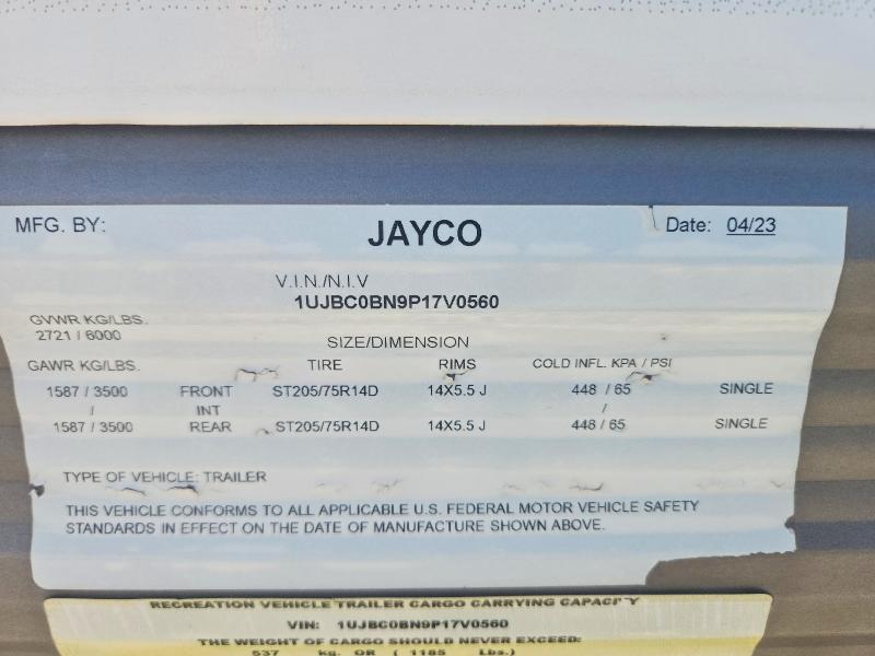 2023 Jayc VIN 1UJBC0BN9P17V0560 COPART salvage auction — SIDE, TX - SALVAGE VEHICLE TITLE, sold $2,550 on 2026-10-01 (photo 8)