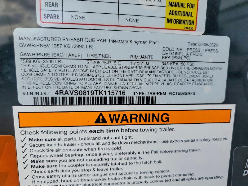 2026 Interstate Unknown VIN 4RAVS0819TK115716 COPART salvage auction — NORMAL WEAR, TN - DIS/DLR/EXP ONLY CLEAN TITLE (P), sold $1,100 on 2026-10-07 (photo 8)