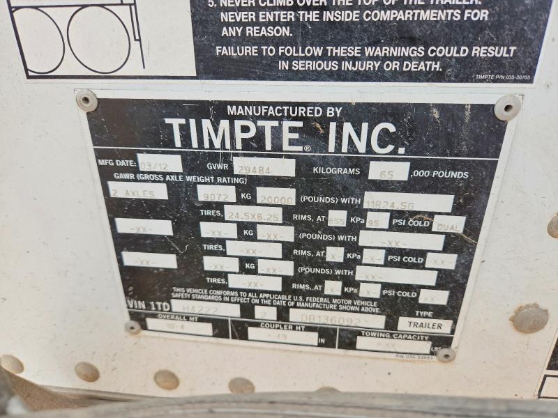 2013 Timpte Grain trailer VIN 1TDH42222DB136092 COPART salvage auction — SIDE, NM - CERT OF TITLE-SALVAGE, sold $3,150 on 2026-10-15 (photo 8)