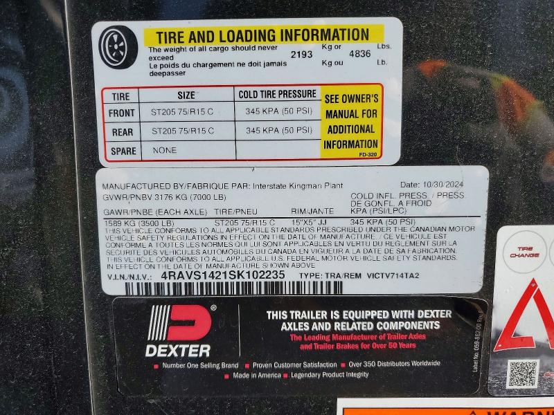 2025 Interstate Victv714ta2 VIN 4RAVS1421SK102235 COPART salvage auction — NORMAL WEAR, TN - DIS/DLR/EXP ONLY CLEAN TITLE (P), sold $1,550 on 2026-10-06 (photo 9)