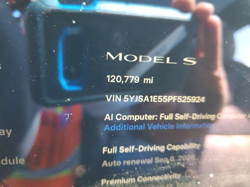 2023 Tesla Model s VIN 5YJSA1E55PF525924 COPART salvage auction — REAR END, Salvage Title, sold $8,700 on 2026-10-19 (photo 9)