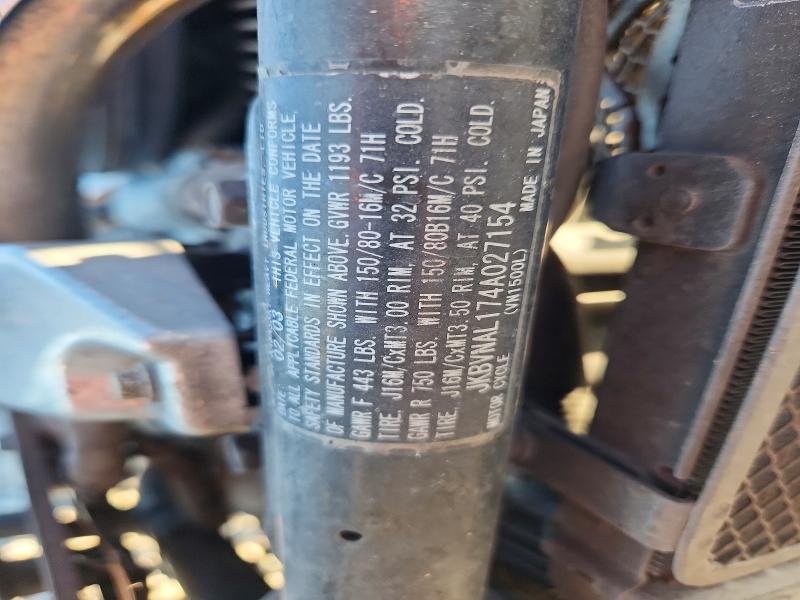 2004 Kawasaki Vn1500 VIN JKBVNAL174A027154 COPART salvage auction — ROLLOVER, UT - SALVAGE CERTIFICATE, sold $150 on 2026-09-18 (photo 9)