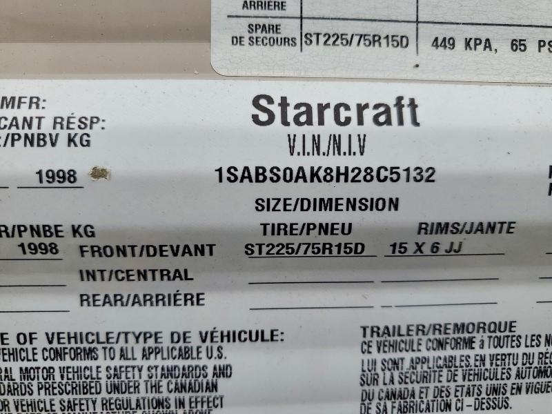 2017 Starcraft Ar-one max VIN 1SABS0AK8H28C5132 COPART salvage auction — ROOF, MA - CERT OF TITLE-RECONSTRCTD COLL, sold $1,150 on 2026-10-06 (photo 8)
