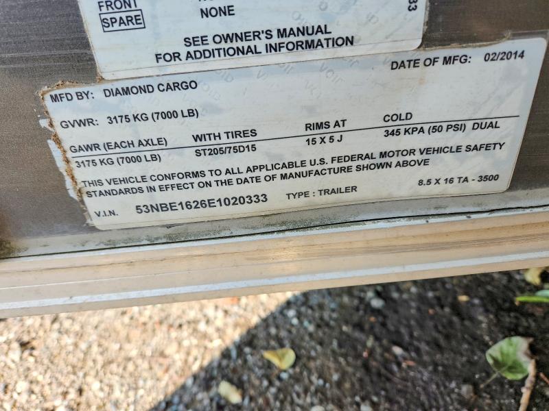 2014 Diamond cargo Unknown VIN 53NBE1626E1020333 COPART salvage auction — REAR END, AK - BILL OF SALE- SALVAGE, sold $1,900 on 2026-10-13 (photo 9)