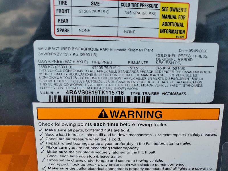 2026 Interstate Unknown VIN 4RAVS0819TK115716 COPART salvage auction — NORMAL WEAR, TN - DIS/DLR/EXP ONLY CLEAN TITLE (P), sold $1,100 on 2026-10-07 (photo 9)