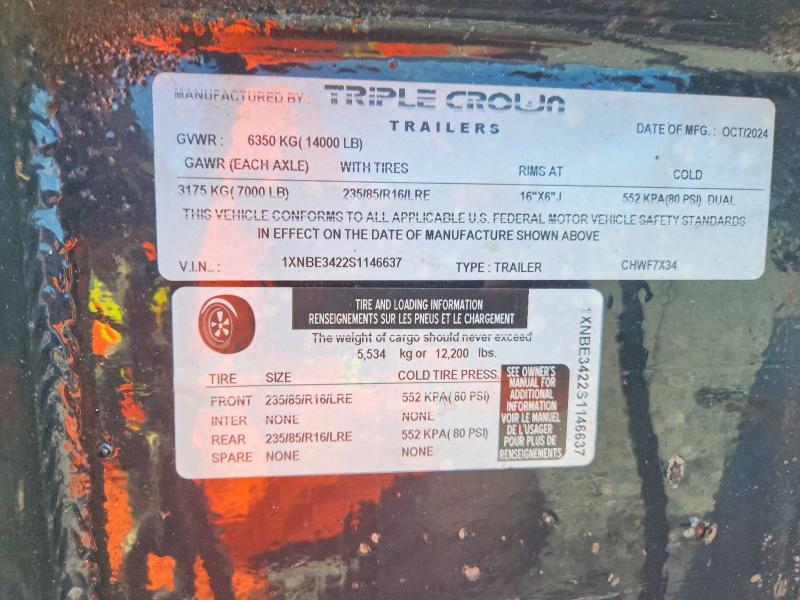 2025 Triple Crown Unknown VIN 1XNBE3422S1146637 COPART salvage auction — MINOR DENT/SCRATCHES, FL - BILL OF SALE (P), sold $6,100 on 2026-10-06 (photo 9)