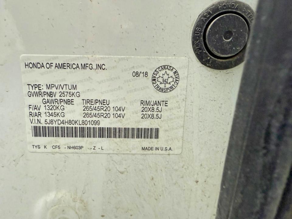 2019 Acura Mdx VIN 5J8YD4H80KL801099 COPART salvage auction — REAR END, AB - BOS - SALVAGE, sold $7,100 on 2026-09-15 (photo 6)