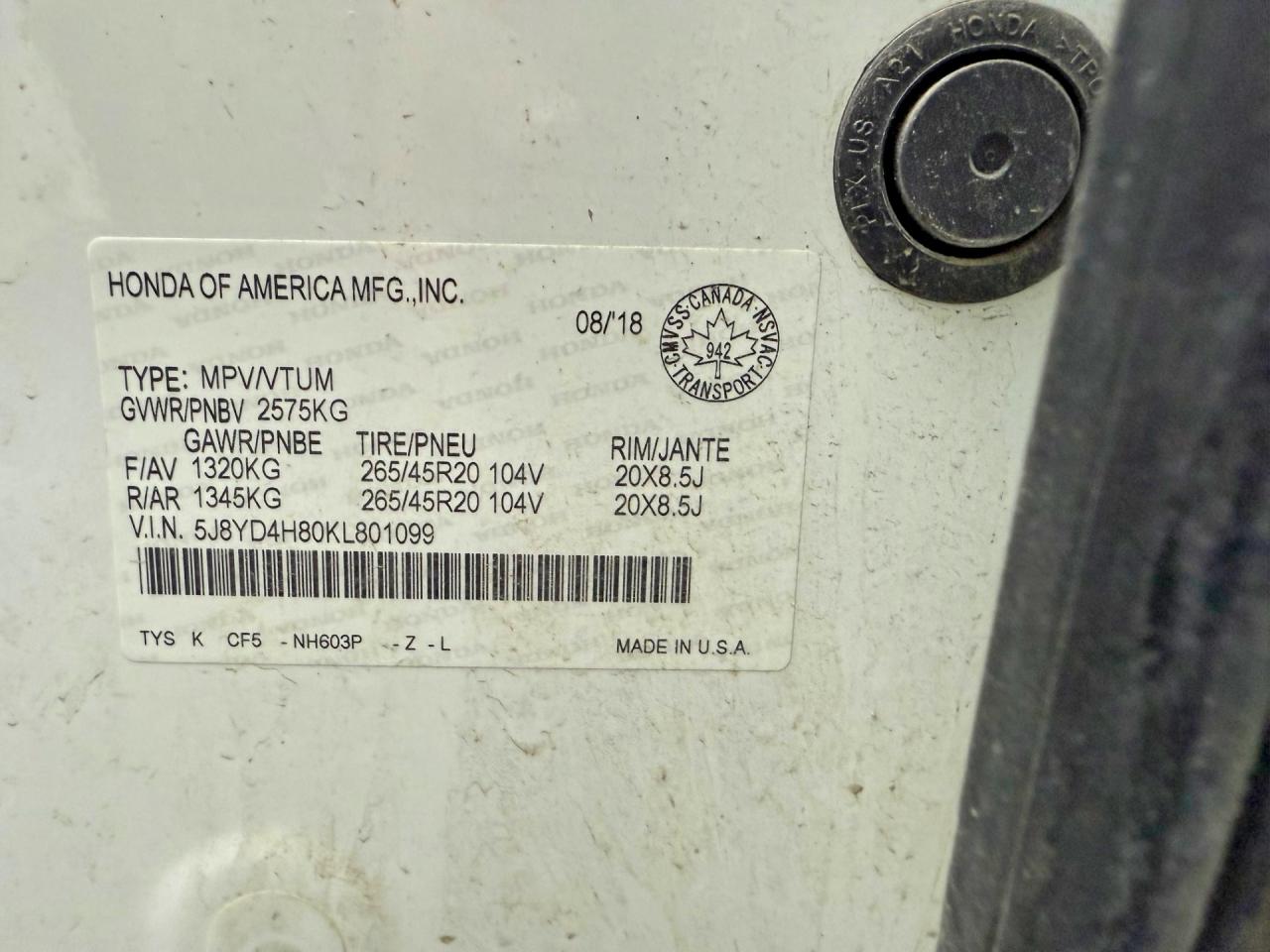 2019 Acura Mdx VIN 5J8YD4H80KL801099 COPART salvage auction — REAR END, AB - BOS - SALVAGE, sold $1,750 on 2026-09-22 (photo 6)