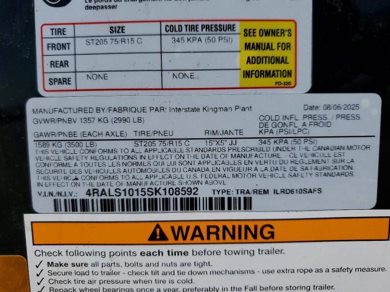 2025 Interstate Unknown VIN 4RALS1015SK108592 COPART salvage auction — MINOR DENT/SCRATCHES, TN - DIS/DLR/EXP ONLY CLEAN TITLE (P), sold $4,250 on 2026-09-23 (photo 8)
