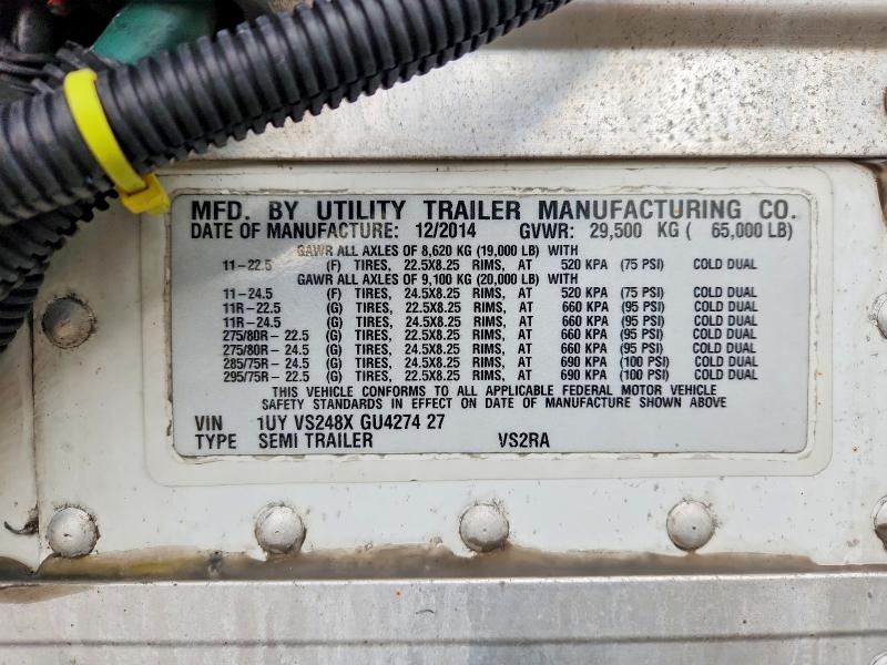 2016 Utility tr VIN 1UYVS248XGU427427 COPART salvage auction — REAR END, IL - CERTIFICATE OF TITLE (P), sold $2,200 on 2026-09-22 (photo 8)