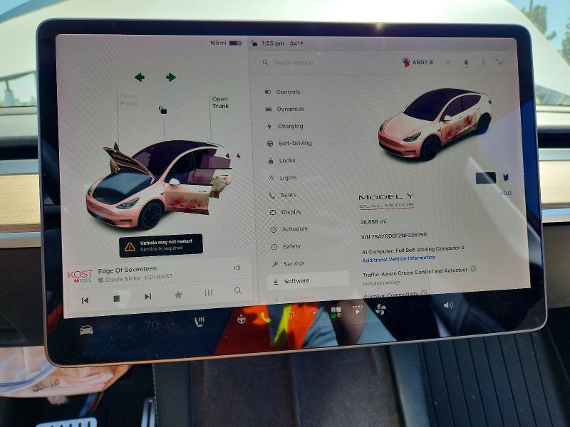2022 Tesla Model y VIN 7SAYGDEF2NF336750 COPART salvage auction — FRONT END, Salvage Title, sold $12,000 on 2026-10-08 (photo 9)
