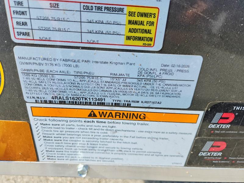 2026 Interstate Unknown VIN 4RALS1620TK113491 COPART salvage auction — MINOR DENT/SCRATCHES, TN - DIS/DLR/EXP ONLY CLEAN TITLE (P), sold $3,250 on 2026-10-07 (photo 8)