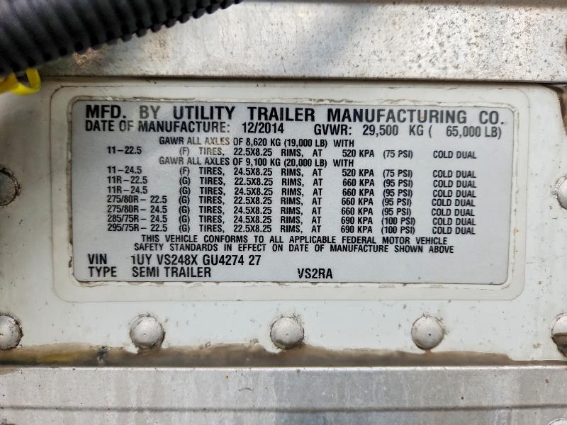 2016 Utility tr VIN 1UYVS248XGU427427 COPART salvage auction — REAR END, IL - CERTIFICATE OF TITLE (P), sold $2,200 on 2026-09-22 (photo 9)