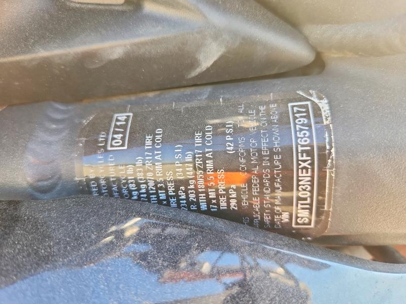 2015 Triumph motorcycle Street VIN SMTL03NEXFT657917 COPART salvage auction — FRONT END, AZ - CERT OF TITLE - SALVAGE, sold $10 on 2026-09-22 (photo 9)