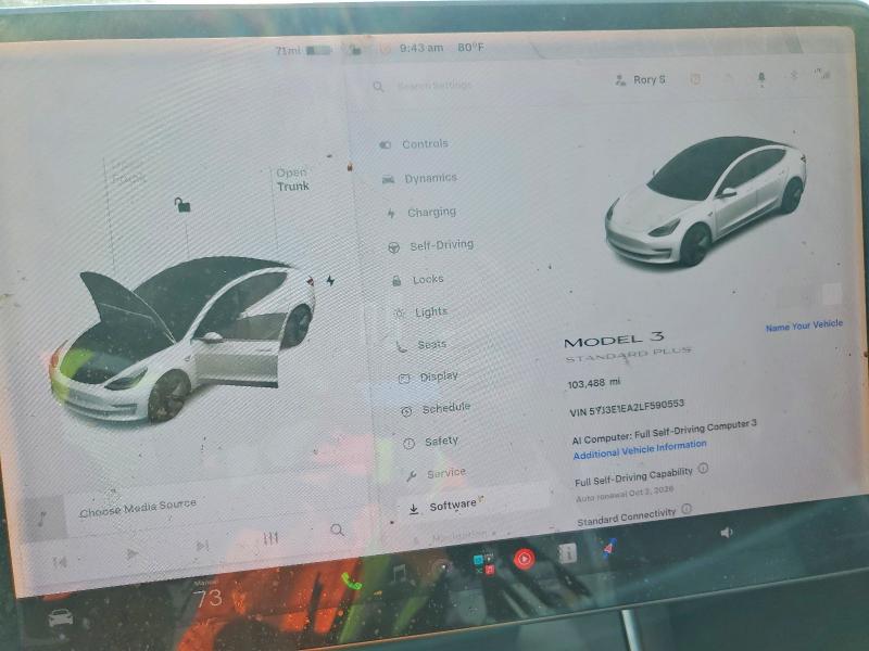 2020 Tesla Model 3 VIN 5YJ3E1EA2LF590553 COPART salvage auction — FRONT END, CA - SALVAGE CERTIFICATE, sold $5,200 on 2026-10-02 (photo 9)