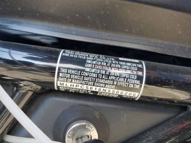 2022 Honda Cmx500 VIN MLHPC5616N5500206 COPART salvage auction — MINOR DENT/SCRATCHES, Other, sold $900 on 2026-07-13 (photo 9)