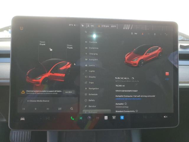 2021 Tesla Model 3 VIN 5YJ3E1EA5MF074687 COPART salvage auction — FRONT END, Ca - Non-Repairable Vehicle Cert, sold $4,000 on 2026-07-09 (photo 9)