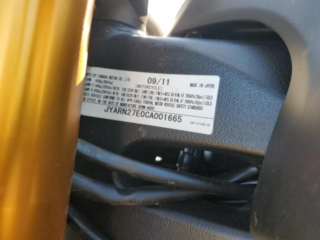 2012 Yamaha Fz8 VIN JYARN27E0CA001665 COPART salvage auction — ALL OVER, Pa - Certificate Of Salvage, sold $950 on 2026-07-02 (photo 9)