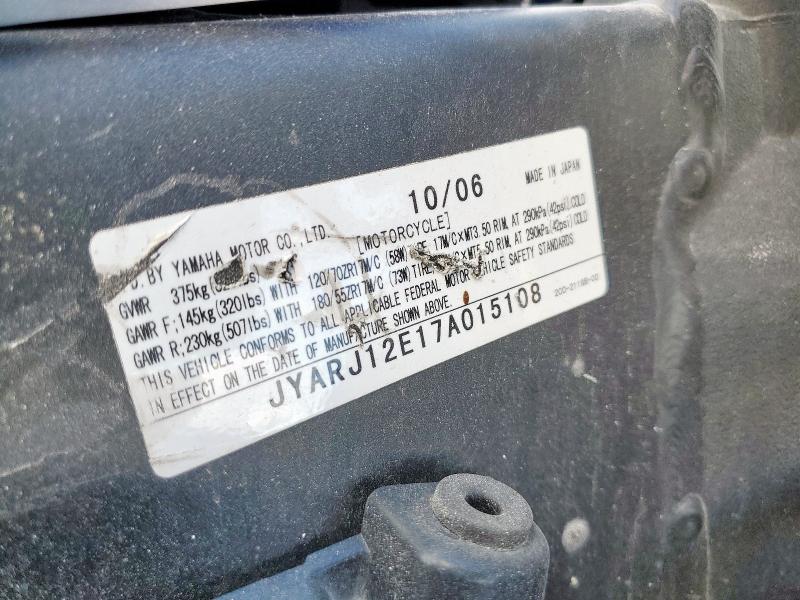 2007 Yamaha Yzf VIN JYARJ12E17A015108 COPART salvage auction — SIDE, Fl - Certificate Of Destruction, sold $2,100 on 2026-07-20 (photo 9)