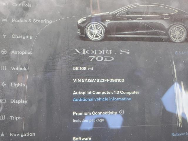 2015 Tesla Model s VIN 5YJSA1S23FF096100 COPART salvage auction — FRONT END, Or - Lien Papers Salvage, sold $700 on 2026-07-27 (photo 9)
