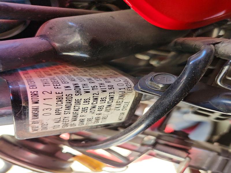 2012 Kawasaki Ninja VIN JKAEXMJ10CDAB7841 COPART salvage auction — MINOR DENT/SCRATCHES, Nv - Certificate Of Title, sold $20 on 2026-10-06 (photo 9)