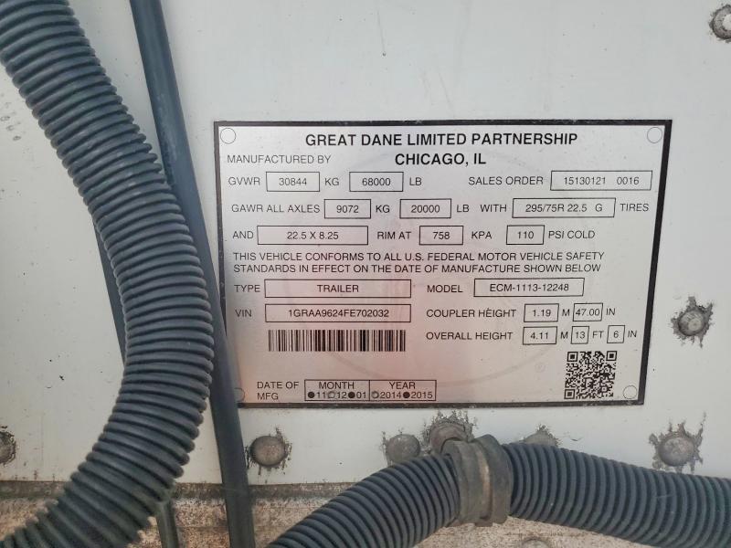 2015 Great dane trailers VIN 1GRAA9624FE702032 COPART salvage auction — FRONT END, OK - CERTIFICATE OF TITLE, sold $1,700 on 2026-10-07 (photo 8)